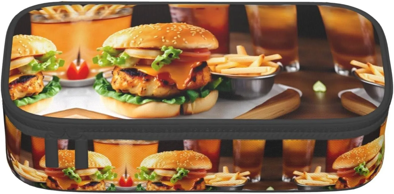 Chicken leg burger drink print Large Capacity Storage Bag Travel Office Supplies Box, Makeup Bag, Desk Organizer with