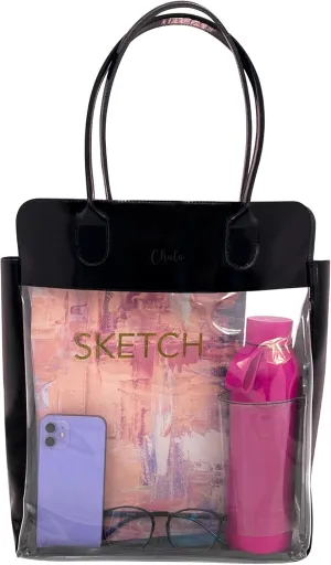 Chula, Female Purse with Insider Bottle Holder, Rectangular Purse, Carry-On Bag, Tote Bag, PVC Material and Full Grain Leather, Handmade, Obsidian