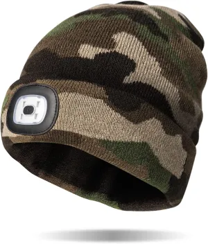 Classic Rechargeable LED Warm Knit Beanie Head Light Hat Headlamp for Outdoor Activities