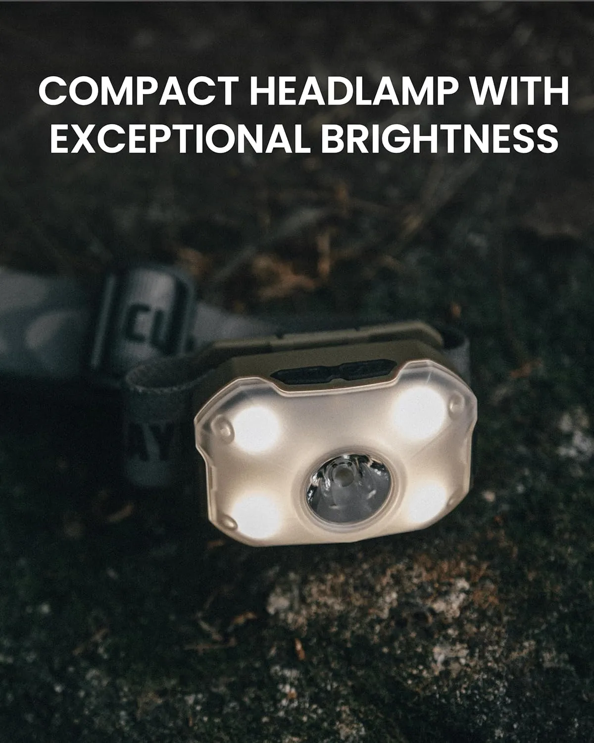 Claymore Heady2 (Tan) - Rechargeable LED Headlamp Flashlight, Lightweight for Camping, Running, Hiking, Emergency & Industrial Use. USB-C Charging, Up to 40 Hours Battery Life, Waterproof.