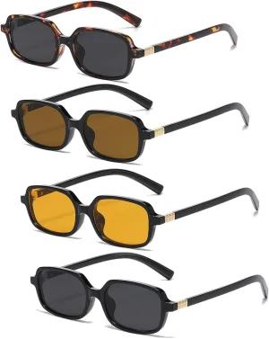 Cmonie 4Pack Retro Rectangular Sunglasses for Women Men Vintage Small Fashion Trendy Sun Glasses UV Protection Glasse