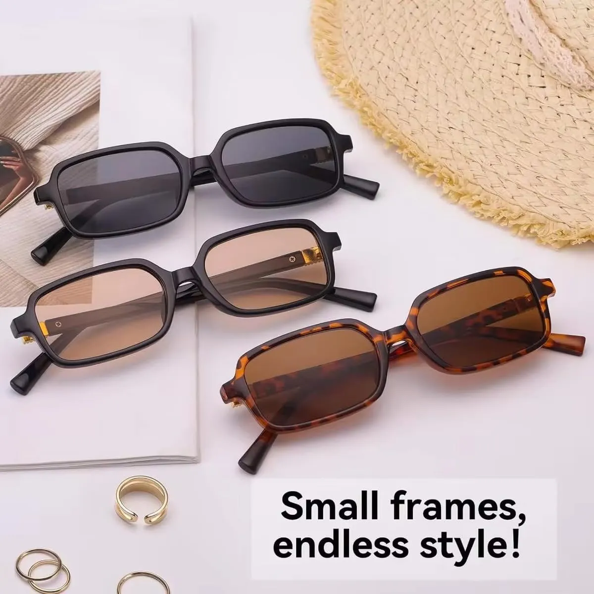 Cmonie 4Pack Retro Rectangular Sunglasses for Women Men Vintage Small Fashion Trendy Sun Glasses UV Protection Glasse
