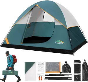 COBIZI 4/6 Person Tent for Camping Waterproof PU-Coated with Removable Rainfly, Easy Setup Family Tent with Large Mesh Windows, 3 Season Portable Dome Tent for Outdoor, Scouts, Hiking & Traveling
