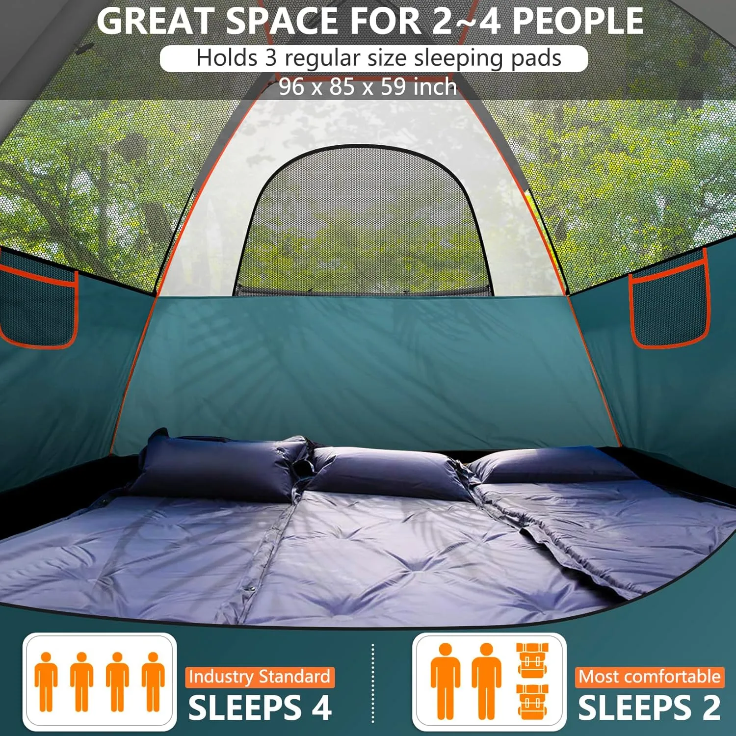 COBIZI 4/6 Person Tent for Camping Waterproof PU-Coated with Removable Rainfly, Easy Setup Family Tent with Large Mesh Windows, 3 Season Portable Dome Tent for Outdoor, Scouts, Hiking & Traveling