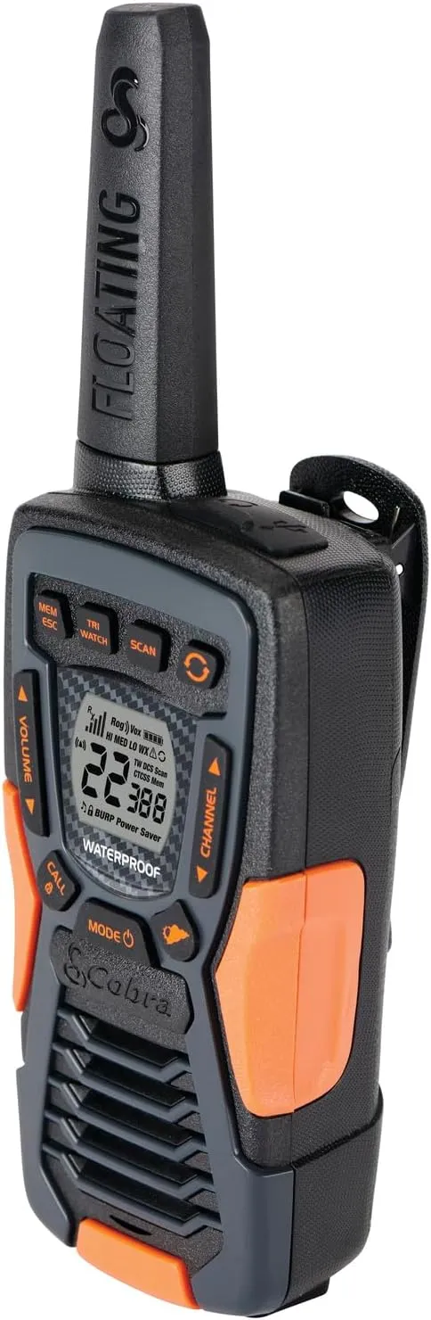 Cobra ACXT1037R FLT Floating Walkie Talkie - Waterproof, Rechargeable, Long Range up to 37-Mile Two Way Radio with NOAA Weather Alert & VOX, (1 Pack)