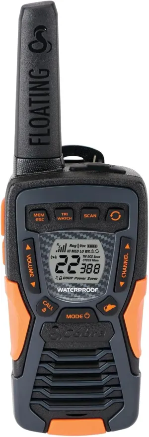 Cobra ACXT1037R FLT Floating Walkie Talkie - Waterproof, Rechargeable, Long Range up to 37-Mile Two Way Radio with NOAA Weather Alert & VOX, (1 Pack)
