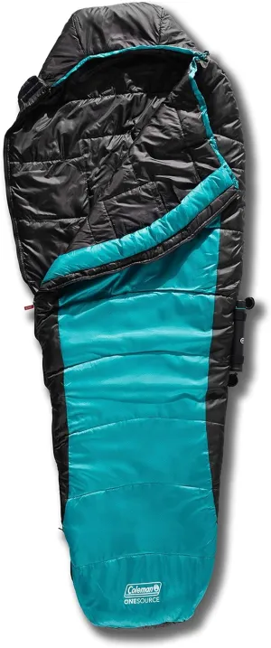 Coleman OneSource Heated Mummy Sleeping Bag and Rechargeable Battery, 4 Adjustable Heat Settings Lasts Up to 4 Hours, Sleeping Bag for Adults with Dual-Port Charging Dock and Included Battery