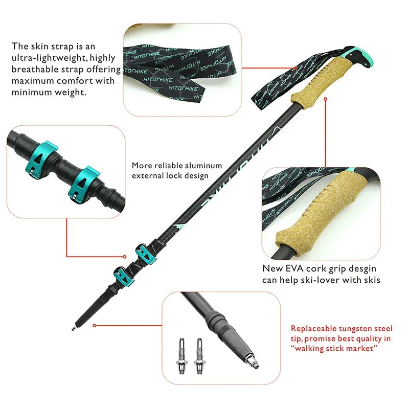 Collapsible Carbon Fiber Trekking Poles for Hiking & Climbing