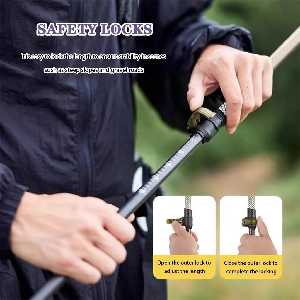 Collapsible Hiking and Trekking Poles, Anti-Shock and Quick Lock System, 3K Carbon Fiber with EVA Grip, 2pc Per Set