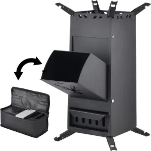 Collapsible Rocket Stove - Portable Wood Burning Camping Stove with FREE Carrying Bag - Ideal for Outdoor Cooking, Camping, Picnic, BBQ, Hunting, Fishing
