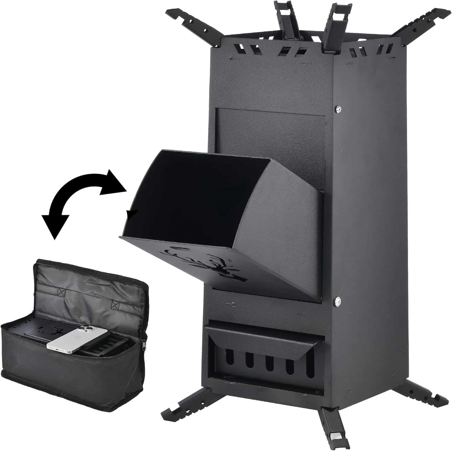 Collapsible Rocket Stove - Portable Wood Burning Camping Stove with FREE Carrying Bag - Ideal for Outdoor Cooking, Camping, Picnic, BBQ, Hunting, Fishing