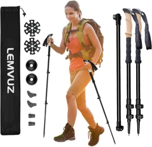 Collapsible Trekking Poles for Hiking, Foldable Hiking Poles Collapsible Lightweight, Walking Sticks for Hiking with Quick Lock System & All Terrain Accessories - 2pc Set