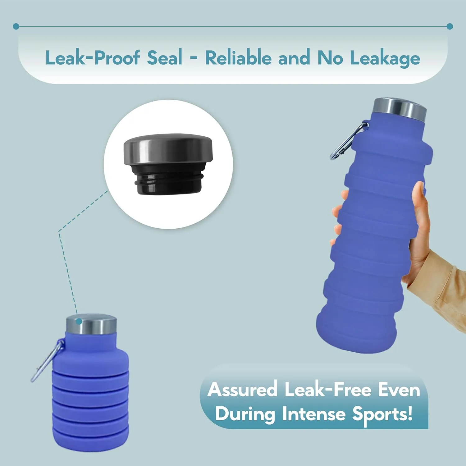 Collapsible Water Bottles 24oz, Odorless BPA-Free Silicone, Leak-Proof Foldable Reusable Bottle - Perfect for Travel Sports Gym Hiking Camping Cycling - Purple