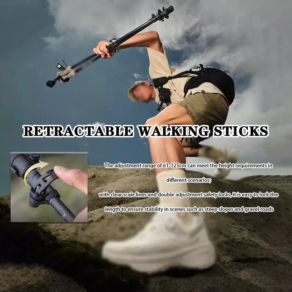 Compact 2 Pcs Trekking Poles, Quick Lock Adjustable Walking Stick, with EVA Grips, Adjustable Wrist Strap, for Travel