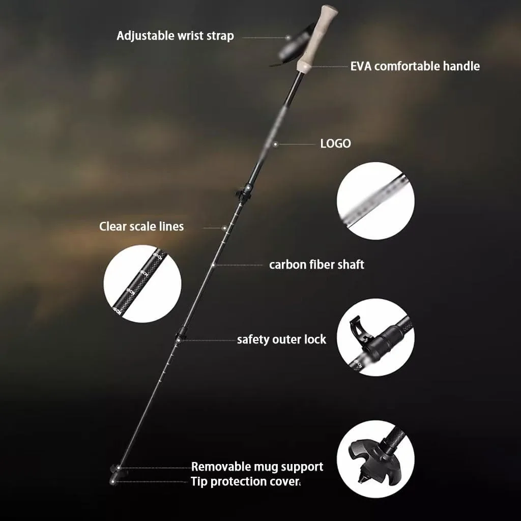 Compact 2 Pcs Trekking Poles, Quick Lock Adjustable Walking Stick, with EVA Grips, Adjustable Wrist Strap, for Travel