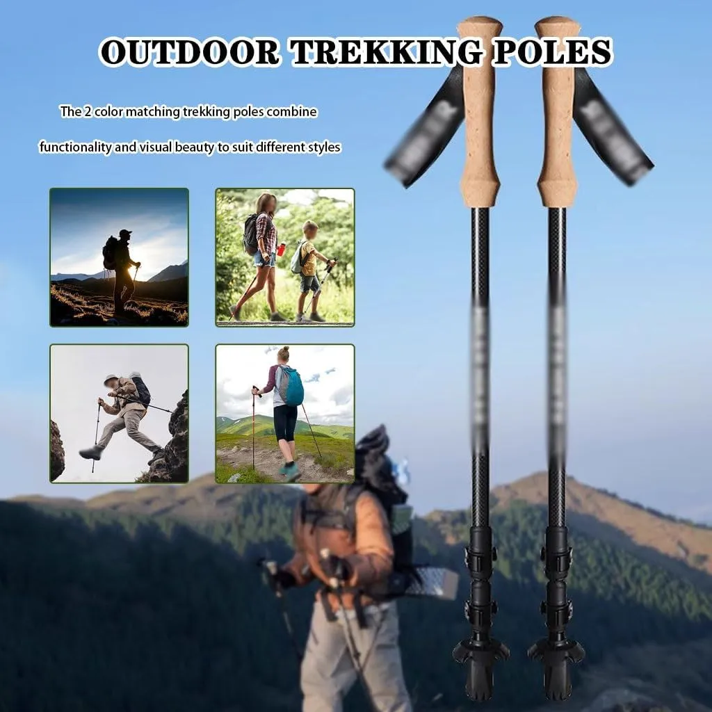 Compact 2 Pcs Trekking Poles, Quick Lock Adjustable Walking Stick, with EVA Grips, Adjustable Wrist Strap, for Travel