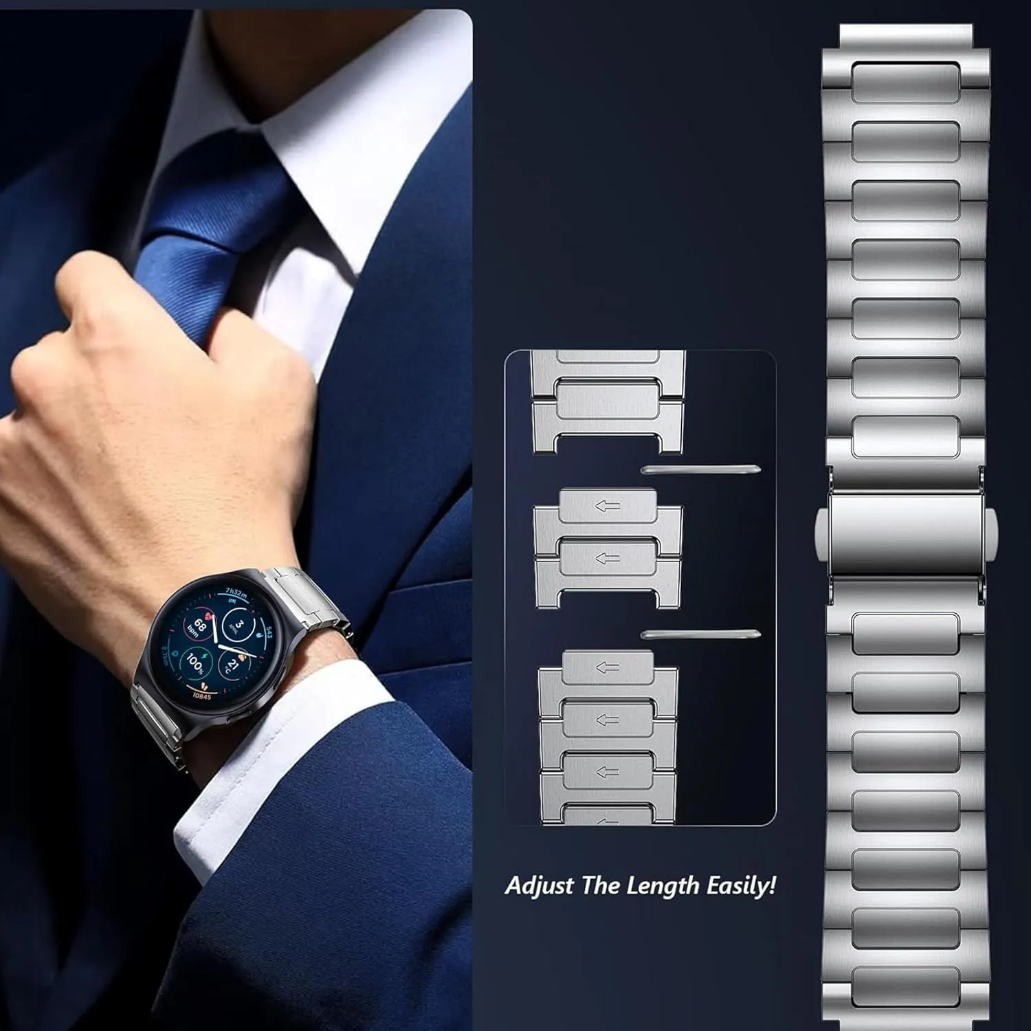 Compatible for Moto Watch 120, 22mm Solid Business Stainless Steel Metal Bands