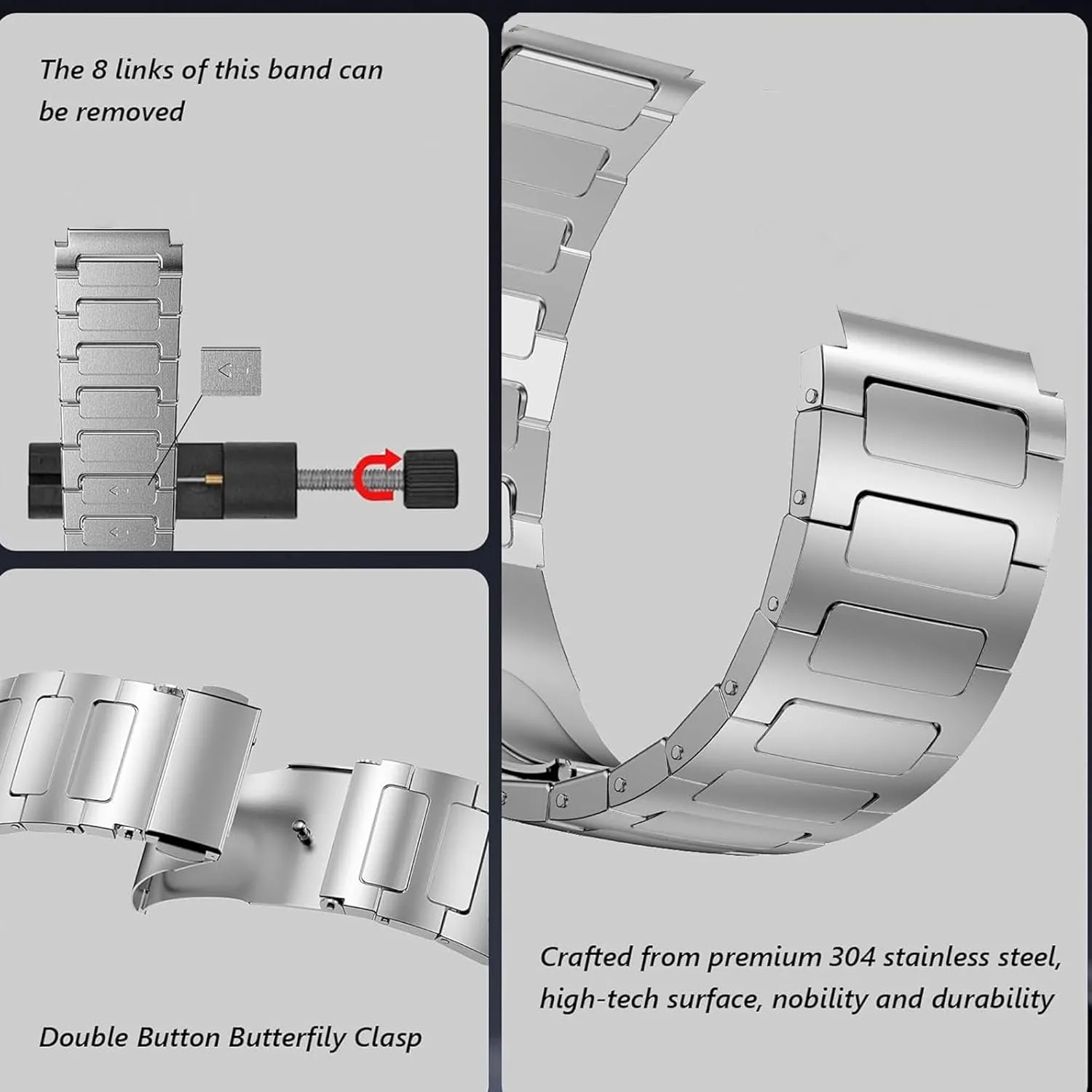 Compatible for Moto Watch 120, 22mm Solid Business Stainless Steel Metal Bands