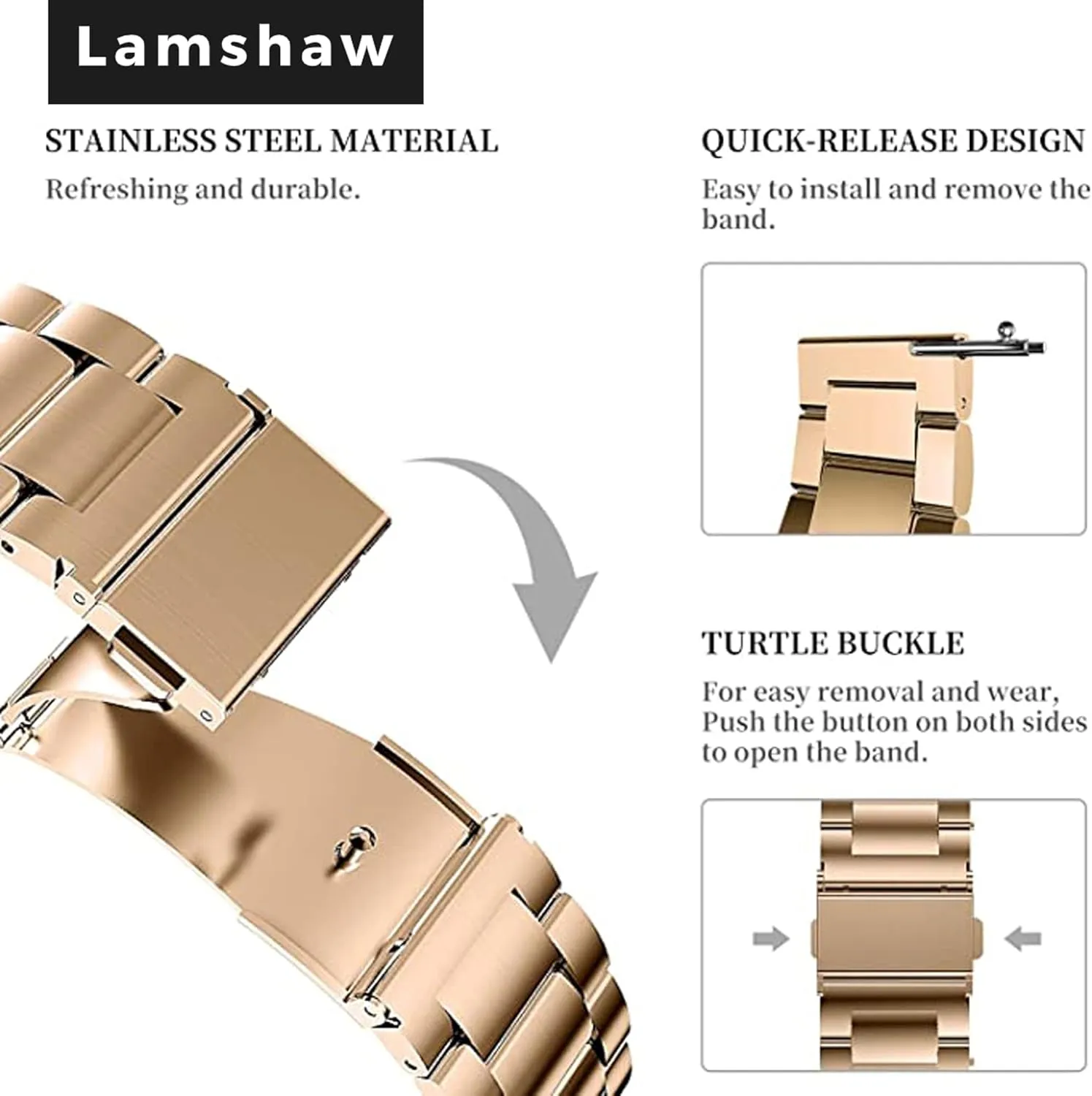 Compatible with Cubitt Viva Pro Smart Watch Band, Quick Release Stainless Steel Metal Replacement Strap Bracelet Compatible for Cubitt Viva Pro, Viva, Aura Pro, Aura Smart Watch