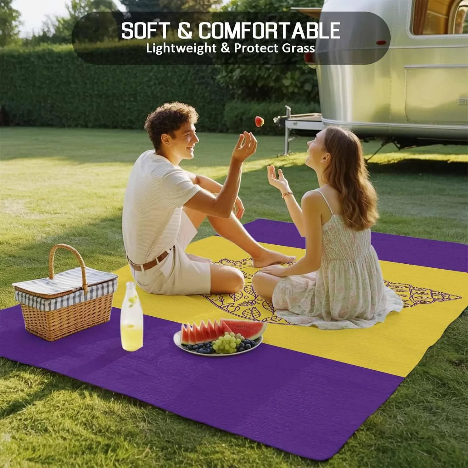 Conch Mandalas Outdoor Rug 5x8ft Large Patio Rug,Washable RV Camping Outside Area Runner Rug Mat,Boho Modern Yellow Purple Abstract Stripe Carpet for Picnic Backyard Deck Porch Balcony Beach & Indoor