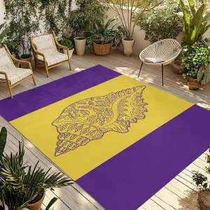 Conch Mandalas Outdoor Rug 5x8ft Large Patio Rug,Washable RV Camping Outside Area Runner Rug Mat,Boho Modern Yellow Purple Abstract Stripe Carpet for Picnic Backyard Deck Porch Balcony Beach & Indoor