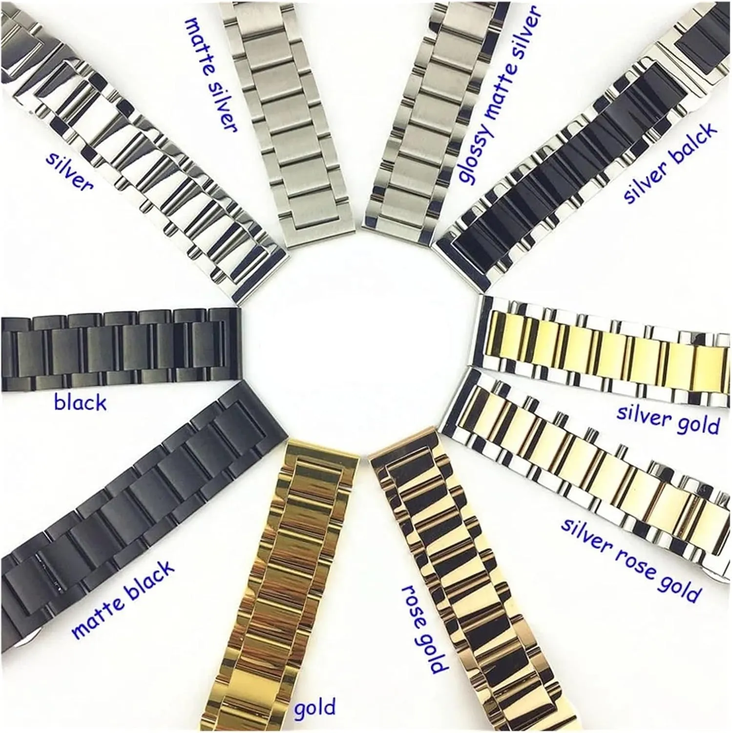 CongYi Replacement Stainless Steel Watch Band Glossy Matte Dual Color Butterfly Buckle Belt Watch Strap 16 18 20 21 22 23 24 26mm