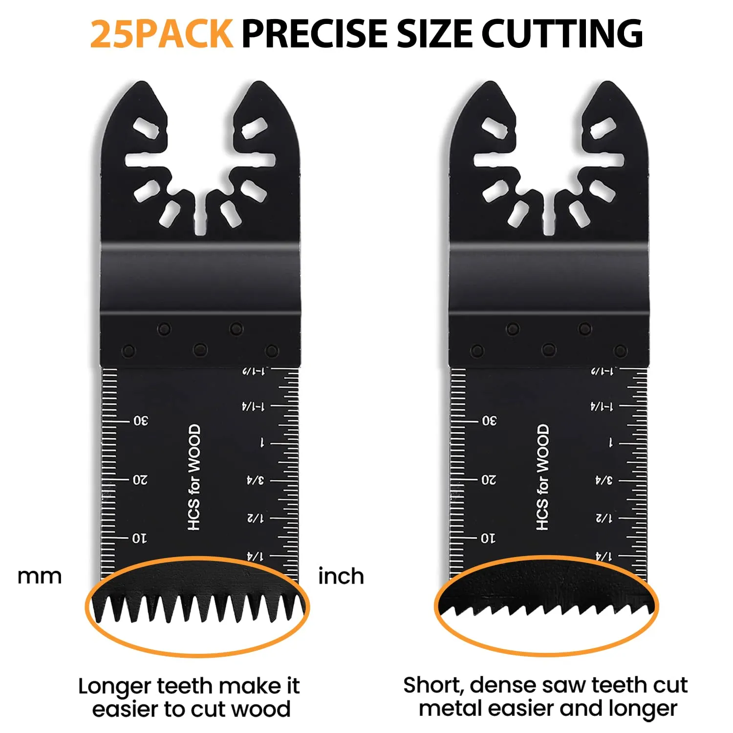 CONNOO 50 Pack Oscillating Saw Blades, Multitool Oscillating Tool Blades for Wood Metal Plastics, Japanese Long Teeth, Quick Release Multi Tool Blades Kits for Oscillating Tools