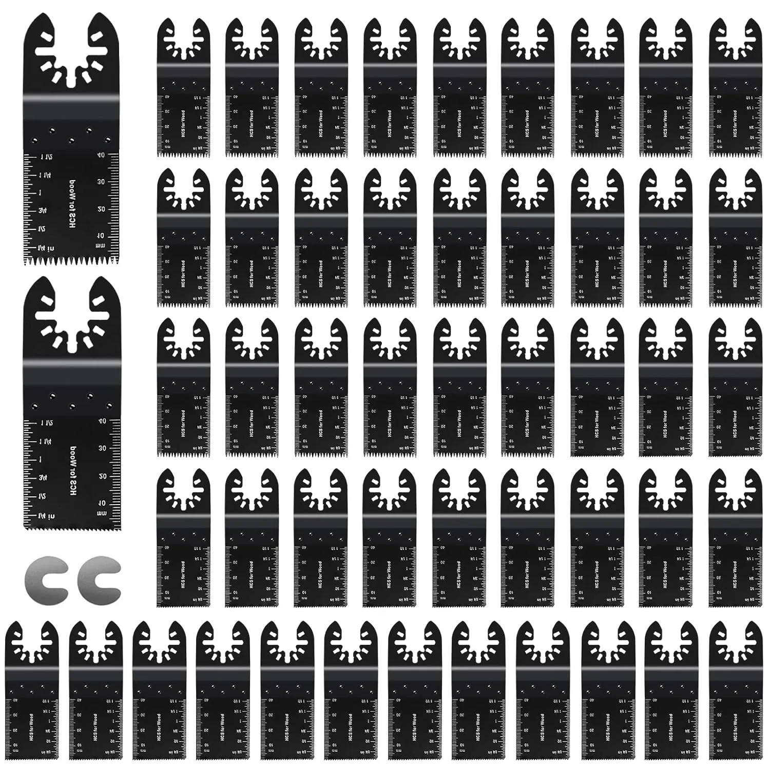 CONNOO 50 Pack Oscillating Saw Blades, Multitool Oscillating Tool Blades for Wood Metal Plastics, Japanese Long Teeth, Quick Release Multi Tool Blades Kits for Oscillating Tools