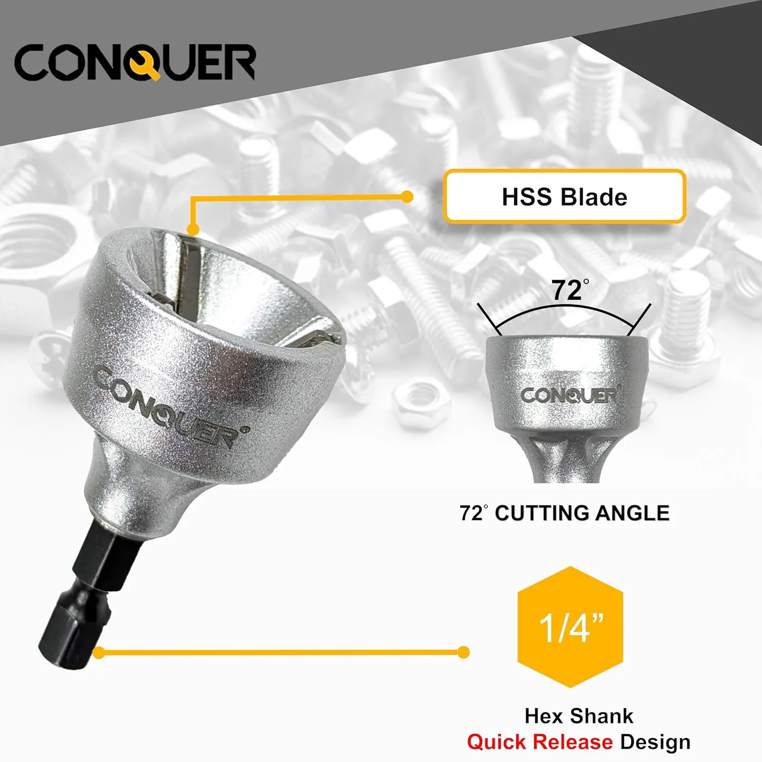 CONQUER Tools Deburring External Chamfer Tool, HSS Blade, Drill Bit, Remove Burr Tools Quick Release Shank Fits for 1/8"-3/4"(3mm-19mm),Countersink