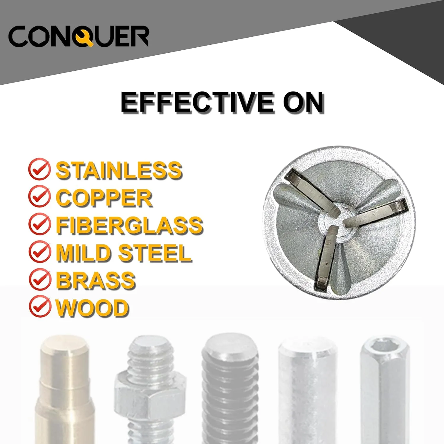 CONQUER Tools Deburring External Chamfer Tool, HSS Blade, Drill Bit, Remove Burr Tools Quick Release Shank Fits for 1/8"-3/4"(3mm-19mm),Countersink
