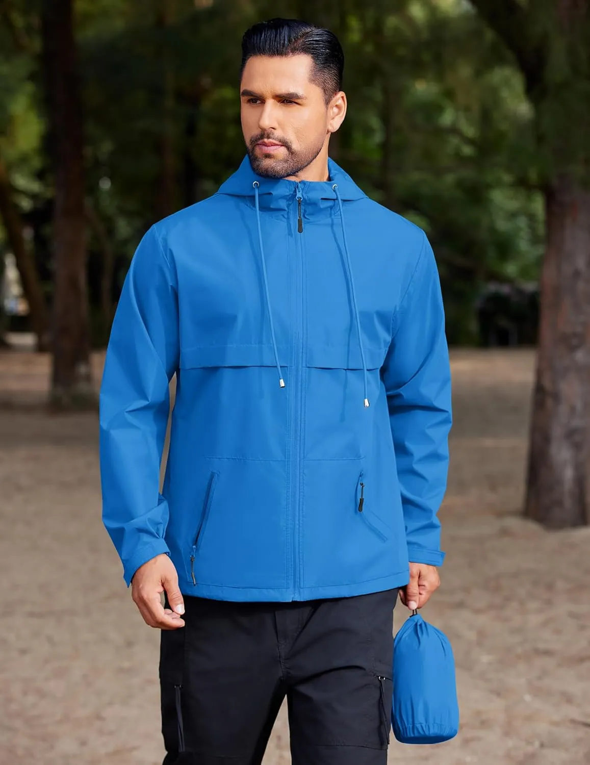 COOFANDY Men's Rain Jacket Waterproof with Hood Packable Rain Coat Lightweight Windbreaker for Hiking Golf Outdoor
