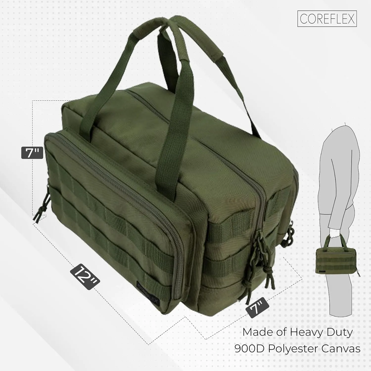 Coreflex 12-Inch Heavy Duty Tool Bag - Tactical, Gear, Range, EDC, Multi-Purpose Work Bag for Mechanics, Electricians, Carpenters, Builders, Plumbers (Olive Green)