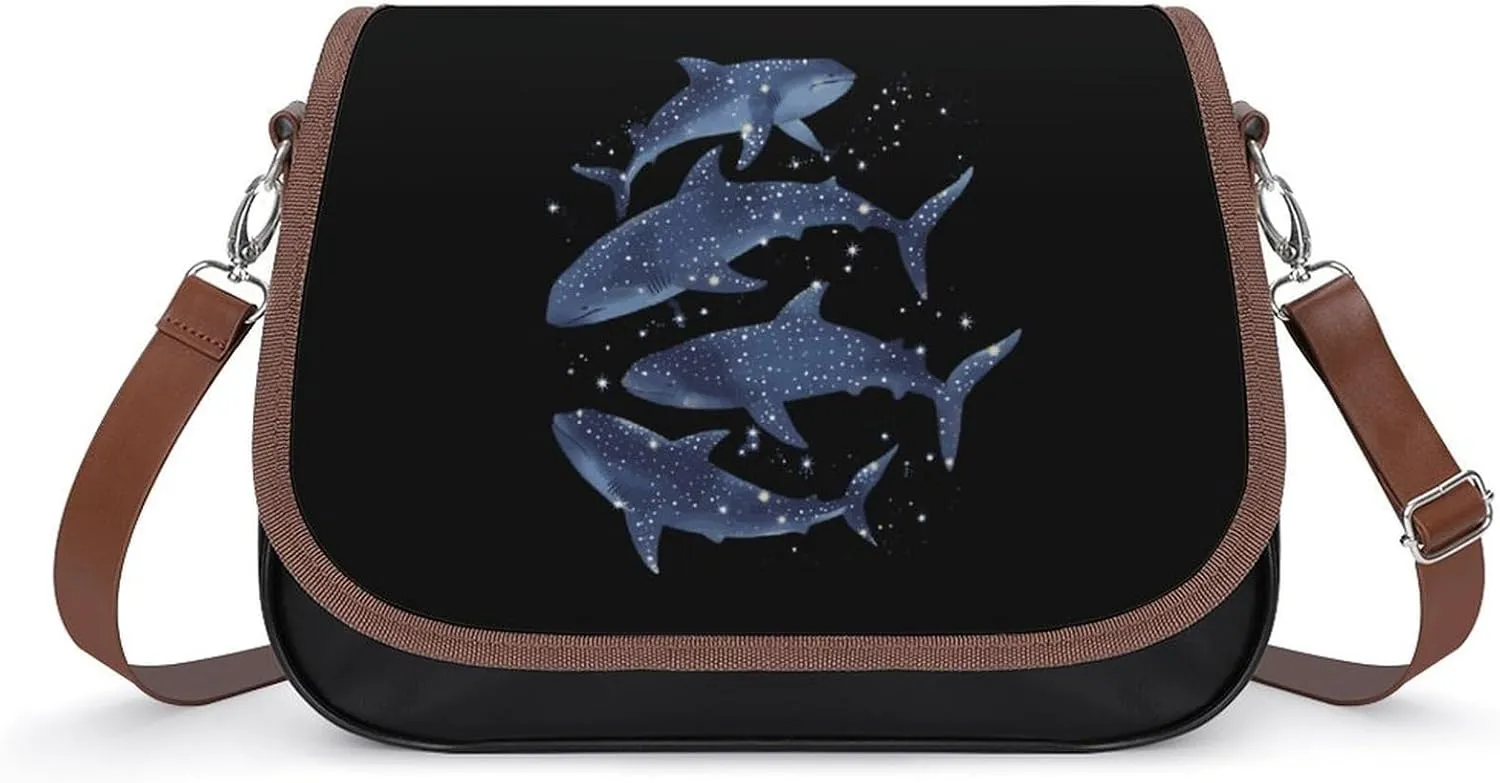 Cosmic Whale Shark Women's Crossbody Bag Leather Medium Shoulder Handbag Fashion Tote Purse with Adjustable Strap