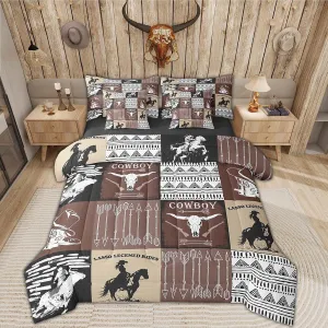 Country Western Bedding Sets Queen,Tribe Geometry Aztec Bed in a Bag Queen Comforter Set 7 Piece,Cowboy Horse Sheet Set with Comforter,Gothic Bull Skull Cowgirl Southwestern Decor,Black Brown