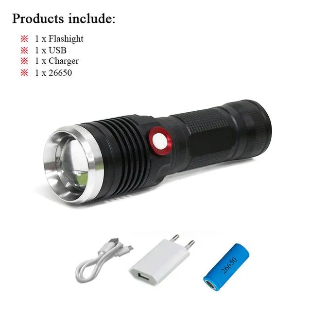 Cree xm l2 flashlight usb high power rechargeable led flashlight 26650 or 18650 battery retractable lantern torch flashlight