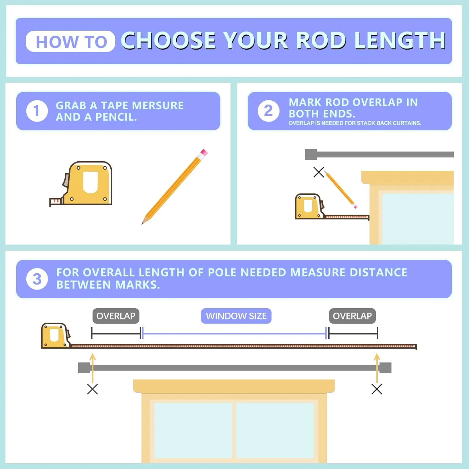 Curtain Rods for Windows 16 to 48 or 60 Inches Max Adjustable Length 1 Inch Diameter Window Curtain Rod with Aluminium Finials, Black