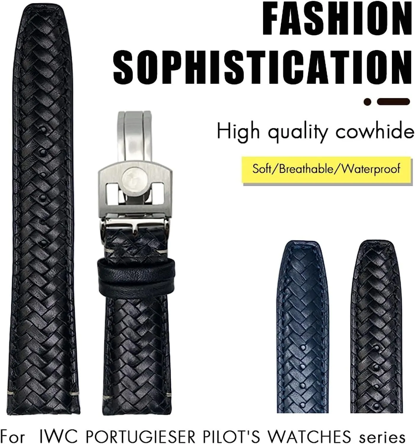 Curved End Cowhide Watchband Fit For IWC Portugieser Pilots Genuine Leather Watch Strap 20mm 21mm 22mm