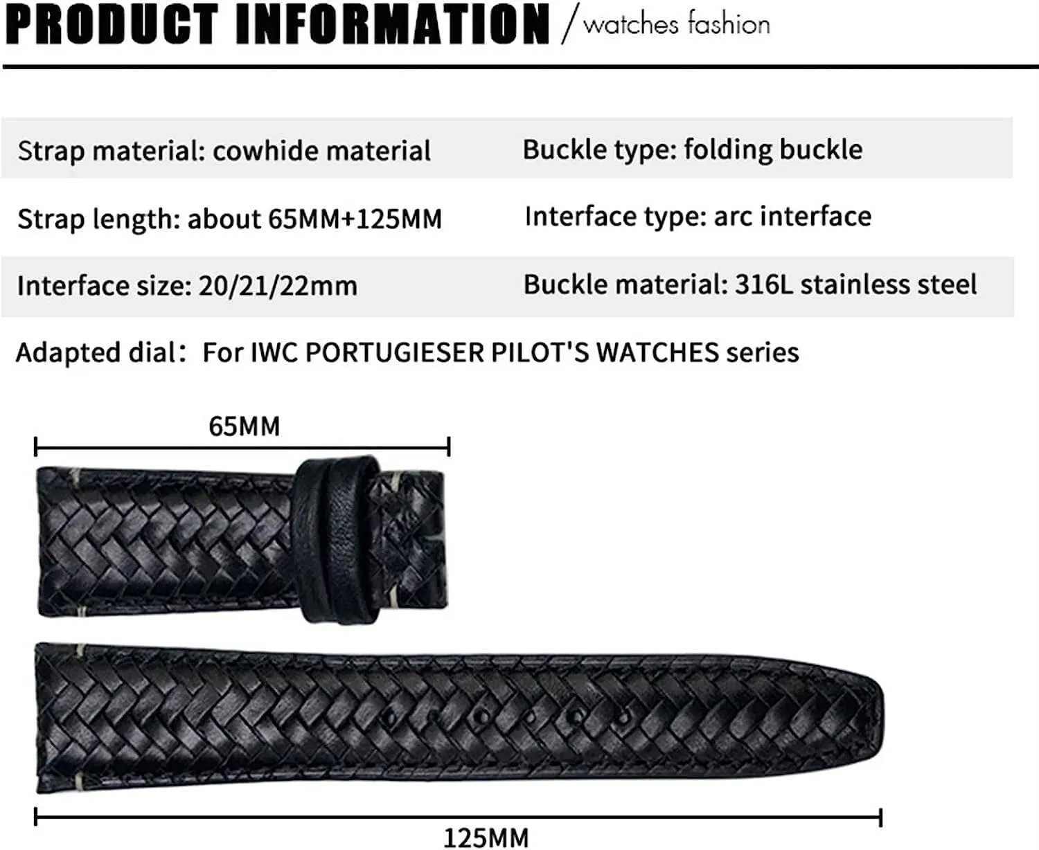 Curved End Cowhide Watchband Fit For IWC Portugieser Pilots Genuine Leather Watch Strap 20mm 21mm 22mm