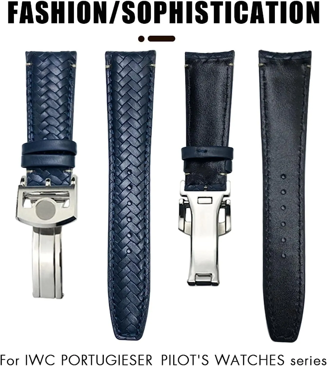 Curved End Cowhide Watchband Fit For IWC Portugieser Pilots Genuine Leather Watch Strap 20mm 21mm 22mm