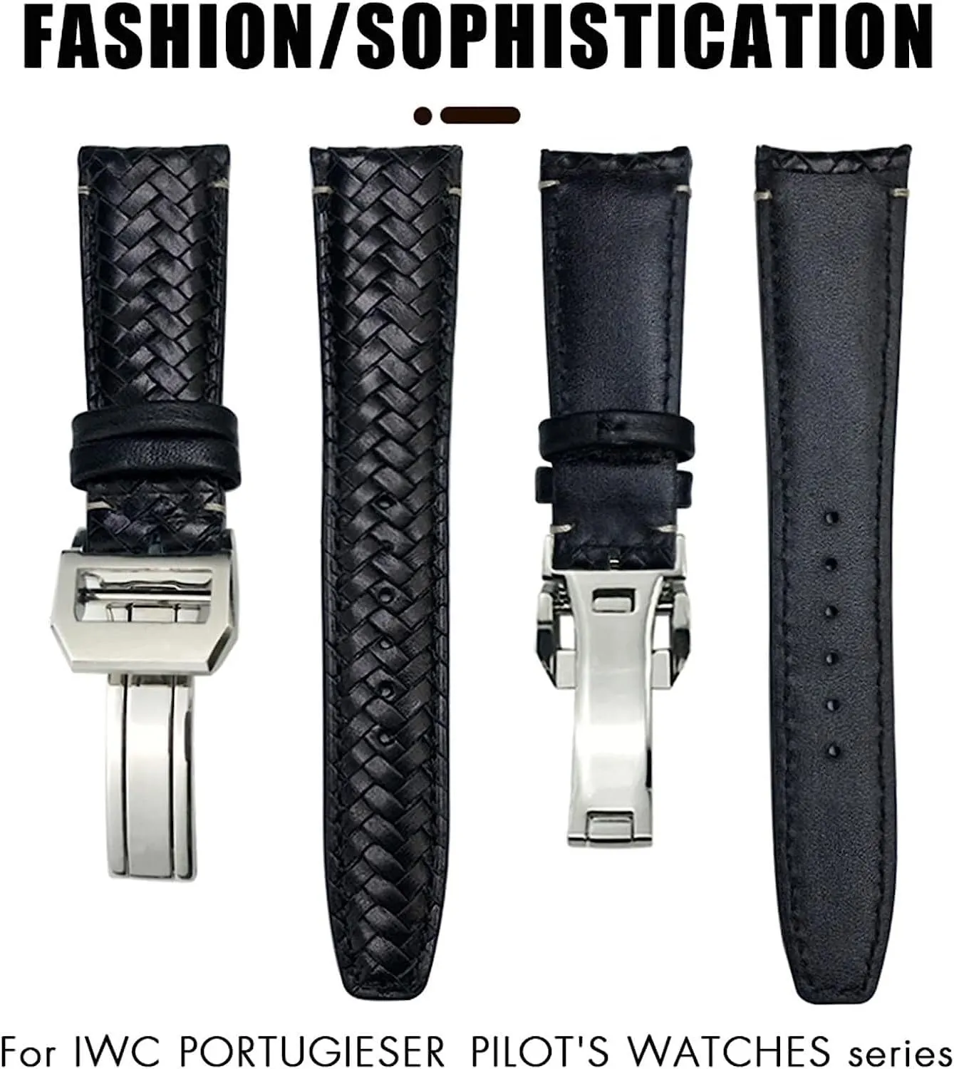 Curved End Cowhide Watchband Fit For IWC Portugieser Pilots Genuine Leather Watch Strap 20mm 21mm 22mm