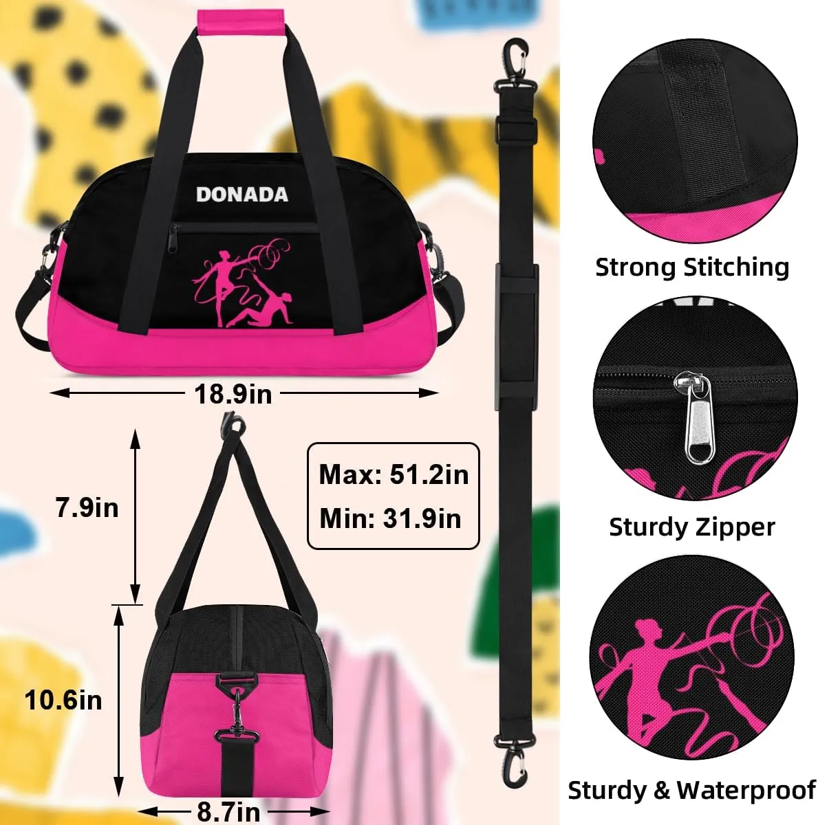 Custom Mini Gym Duffel Bag for Women Men Personalized Gymnastics Print Waterproof Carry On Weekender Bag