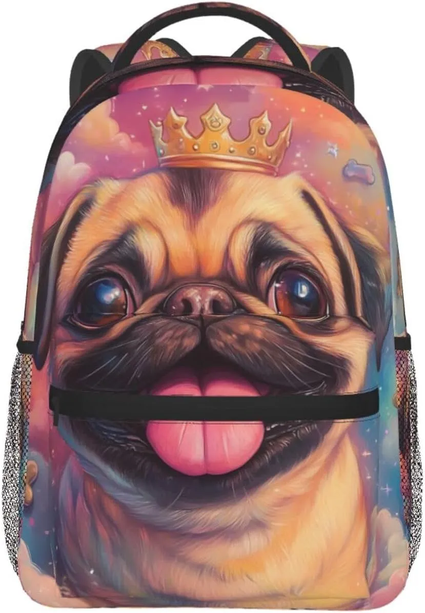 Cute Pug Dog Printed Vintage Backpack For Trekking Gift Backpacking