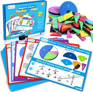 D-FantiX Magnetic Fraction Tiles & Fraction Circles Activity Set, Math Manipulatives for Elementary School, Fraction Manipulatives Montessori Learning Toys for Kids Students Homeschool Supplies