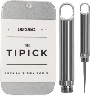 DAILYCARRYCO. TiPick Titanium Toothpick Holder - Portable Metal Travel Toothpick - Reusable EDC Micro Toothpick - Compact & Convenient, On-the-Go - Titanium Construction, Titanium Polished