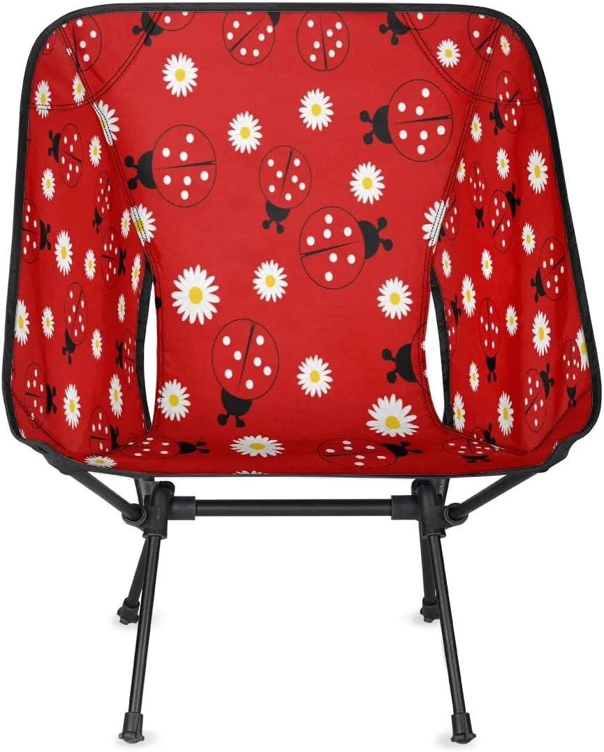 Daisy Red Ladybugs Pattern Camping Chair Lightweight Portable Chairs for Adults Easy Installation Outdoor Foldable Camping Chair for Camping Fishing Hiking Picnic Beach