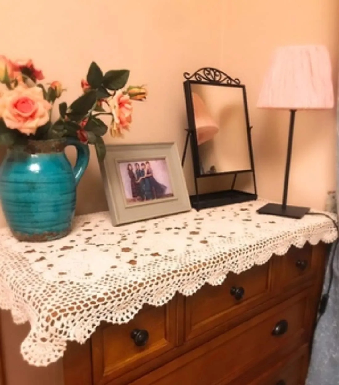 Damanni Rectangular Cotton Handmade Crochet Lace Table Runner Doilies Table Dresser Scarf,24 Inch by 47 Inch，Beige