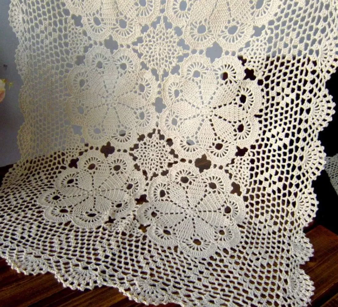 Damanni Rectangular Cotton Handmade Crochet Lace Table Runner Doilies Table Dresser Scarf,24 Inch by 47 Inch，Beige