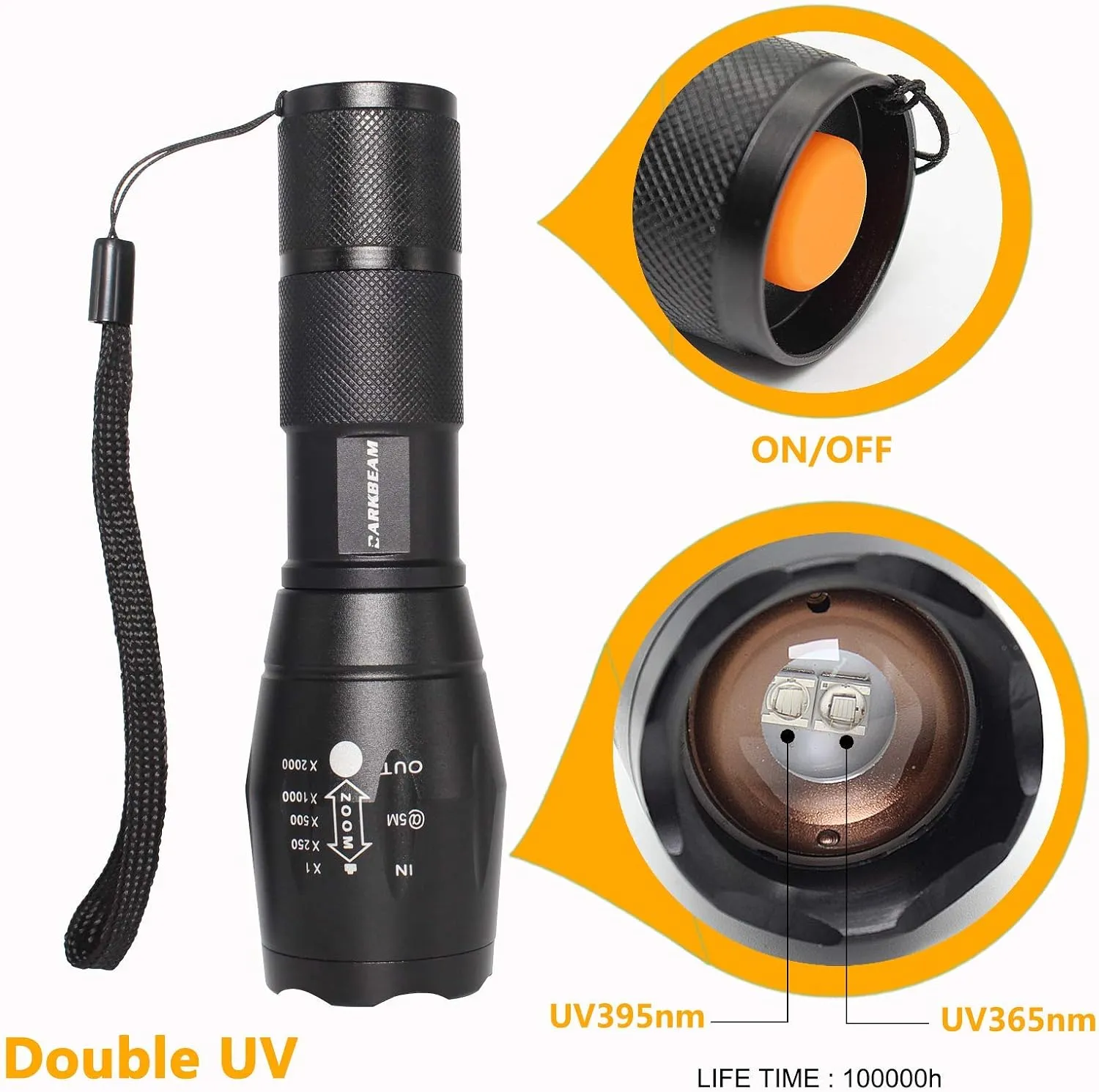 DARKBEAM UV 365nm and 395nm Light Wood's lamp Blacklight Ultraviolet Flashlight LED Portable Mini Handheld Torch, Detector for Dog Urine Pet Stains Anti-counterfeiting Identification, Resin Curing