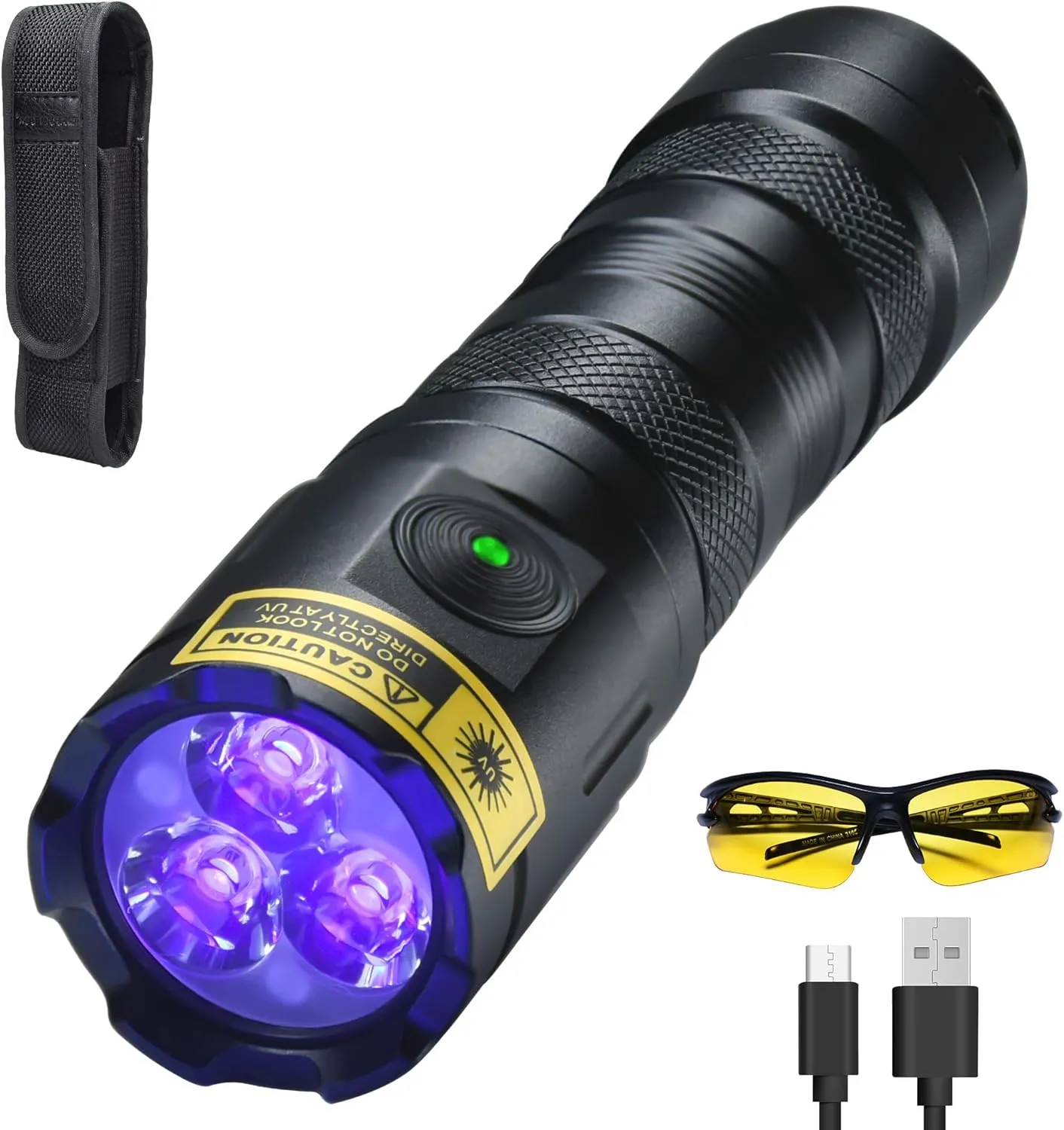 DARKDAWN High Power UV 395nm Flashlight USB Rechargeable, 3 LEDs Ultraviolet Flashlights Handheld,20W Mini Black Light Woods Lamp, Resin Curing, Spot Scorpions,Detector for Pet Dog Urine