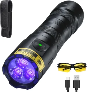 DARKDAWN High Power UV 395nm Flashlight USB Rechargeable, 3 LEDs Ultraviolet Flashlights Handheld,20W Mini Black Light Woods Lamp, Resin Curing, Spot Scorpions,Detector for Pet Dog Urine